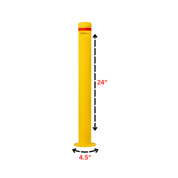 High-visibility yellow safety post with flat cap