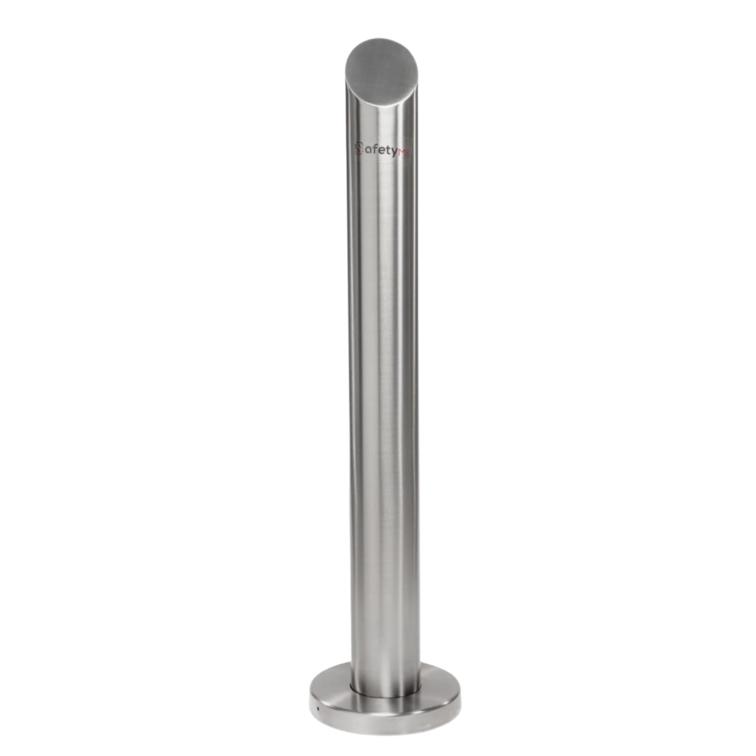 Polished stainless steel fixed bollard in parking lot