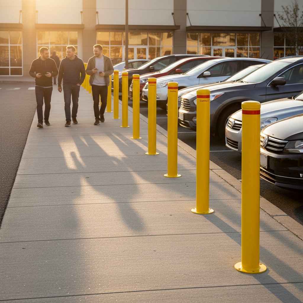 Yellow Base Plated Fixed Safety Bollard