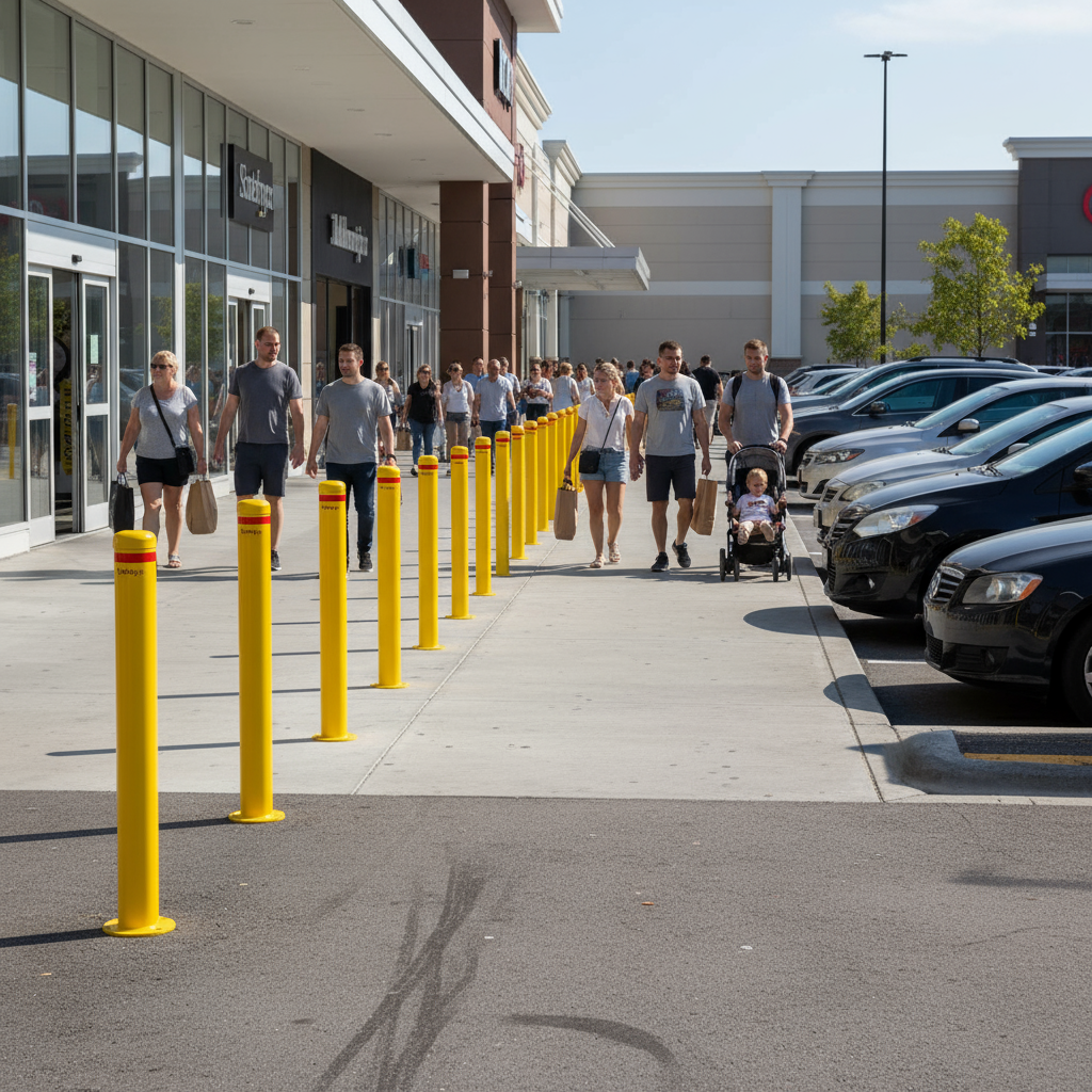 Yellow Base Plated Fixed Safety Bollard